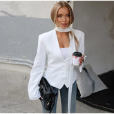 LIZAKOSHT  -  Elegant Ribbon Single Breasted Coat Women Fashion Solid V-neck Long Sleeve Pocket Jackets Female Autumn Chic Casual Streetwear